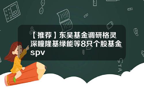 【推荐】东吴基金调研格灵深瞳隆基绿能等8只个股基金spv