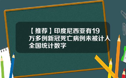 【推荐】印度尼西亚有19万多例新冠死亡病例未被计入全国统计数字