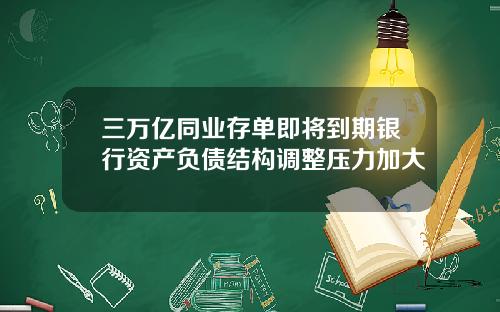 三万亿同业存单即将到期银行资产负债结构调整压力加大