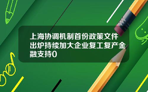 上海协调机制首份政策文件出炉持续加大企业复工复产金融支持0