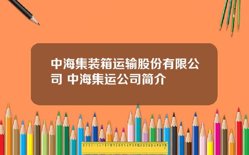 中海集装箱运输股份有限公司 中海集运公司简介