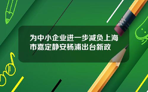 为中小企业进一步减负上海市嘉定静安杨浦出台新政