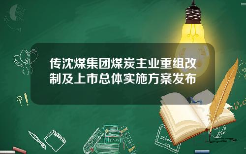 传沈煤集团煤炭主业重组改制及上市总体实施方案发布