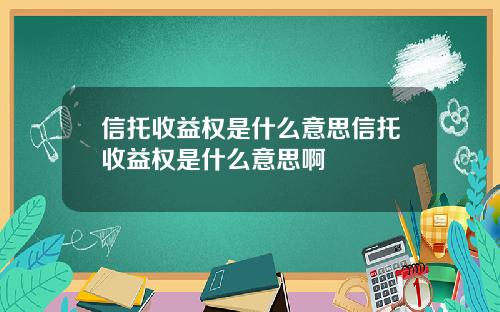 信托收益权是什么意思信托收益权是什么意思啊