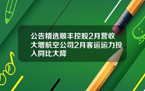 公告精选顺丰控股2月营收大增航空公司2月客运运力投入同比大降