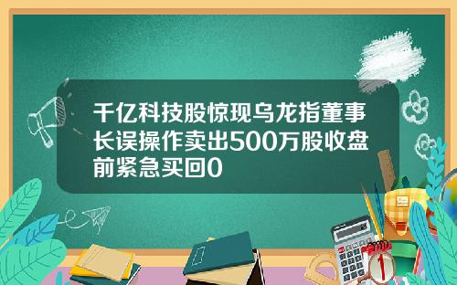 千亿科技股惊现乌龙指董事长误操作卖出500万股收盘前紧急买回0