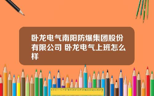 卧龙电气南阳防爆集团股份有限公司 卧龙电气上班怎么样