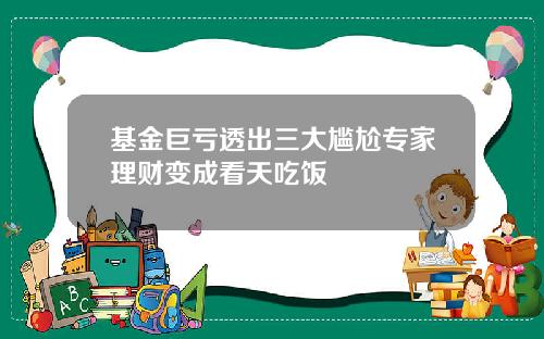 基金巨亏透出三大尴尬专家理财变成看天吃饭