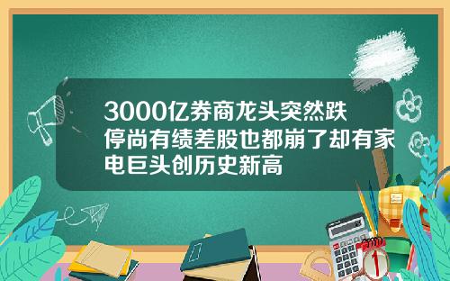 3000亿券商龙头突然跌停尚有绩差股也都崩了却有家电巨头创历史新高