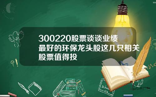 300220股票谈谈业绩最好的环保龙头股这几只相关股票值得投