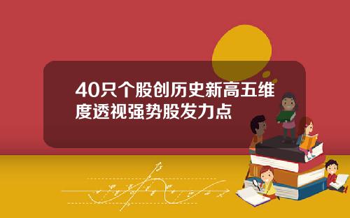 40只个股创历史新高五维度透视强势股发力点