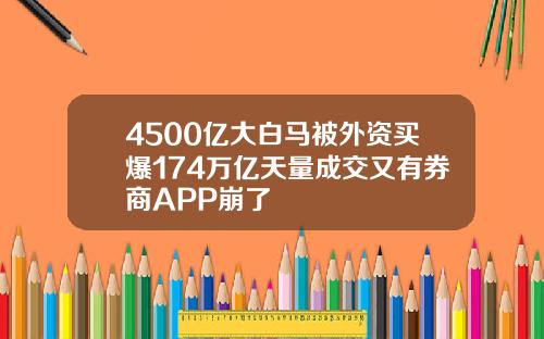 4500亿大白马被外资买爆174万亿天量成交又有券商APP崩了