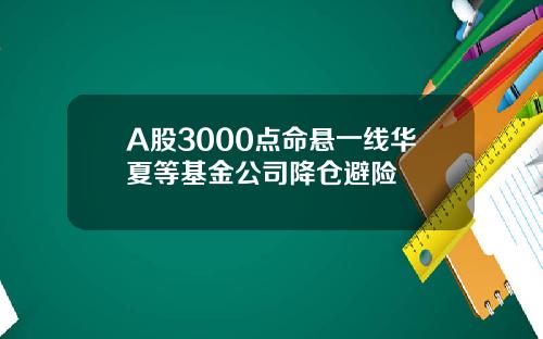 A股3000点命悬一线华夏等基金公司降仓避险