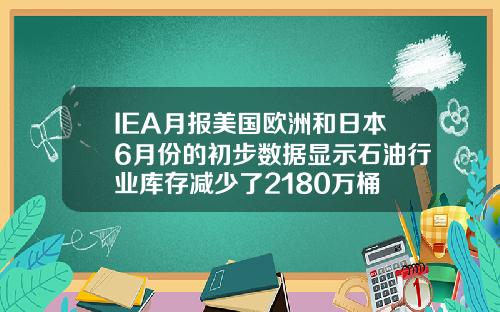 IEA月报美国欧洲和日本6月份的初步数据显示石油行业库存减少了2180万桶