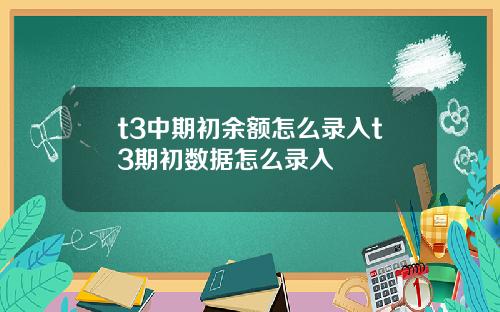 t3中期初余额怎么录入t3期初数据怎么录入