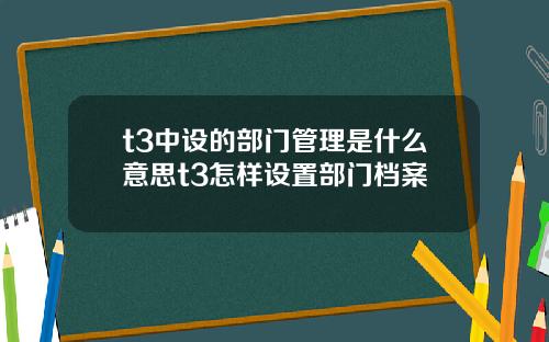 t3中设的部门管理是什么意思t3怎样设置部门档案