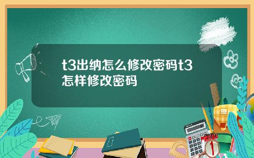 t3出纳怎么修改密码t3怎样修改密码