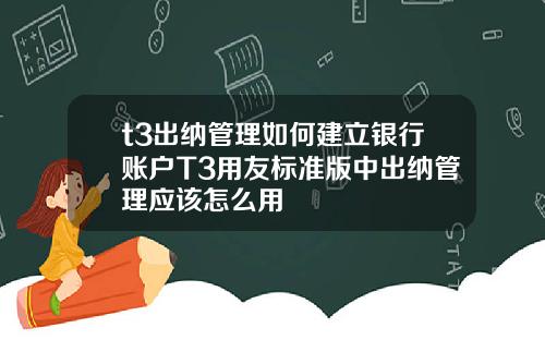 t3出纳管理如何建立银行账户T3用友标准版中出纳管理应该怎么用