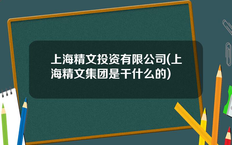 上海精文投资有限公司(上海精文集团是干什么的)