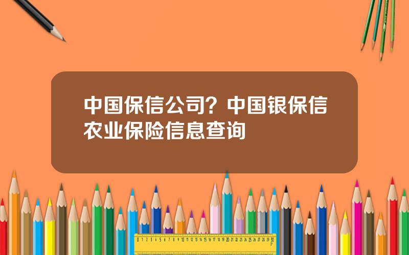 中国保信公司？中国银保信农业保险信息查询