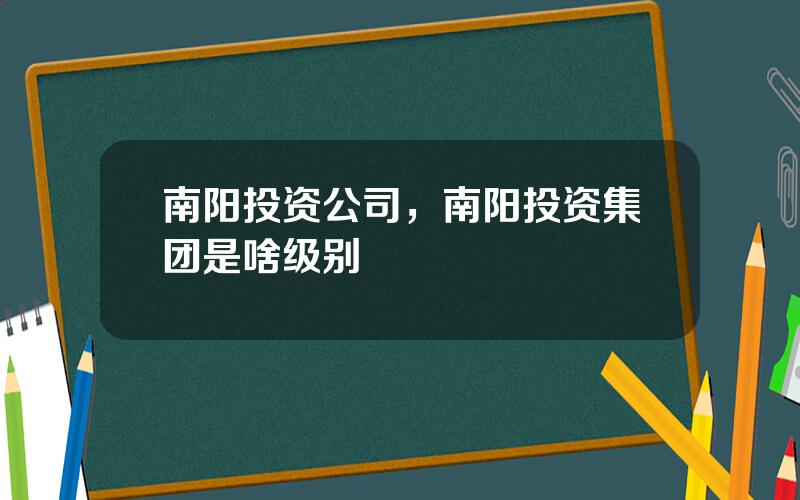 南阳投资公司，南阳投资集团是啥级别