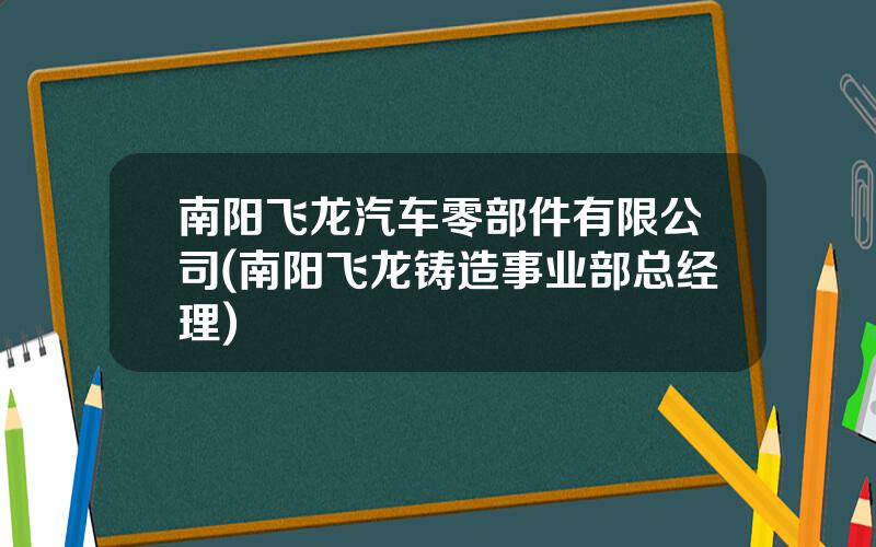 南阳飞龙汽车零部件有限公司(南阳飞龙铸造事业部总经理)